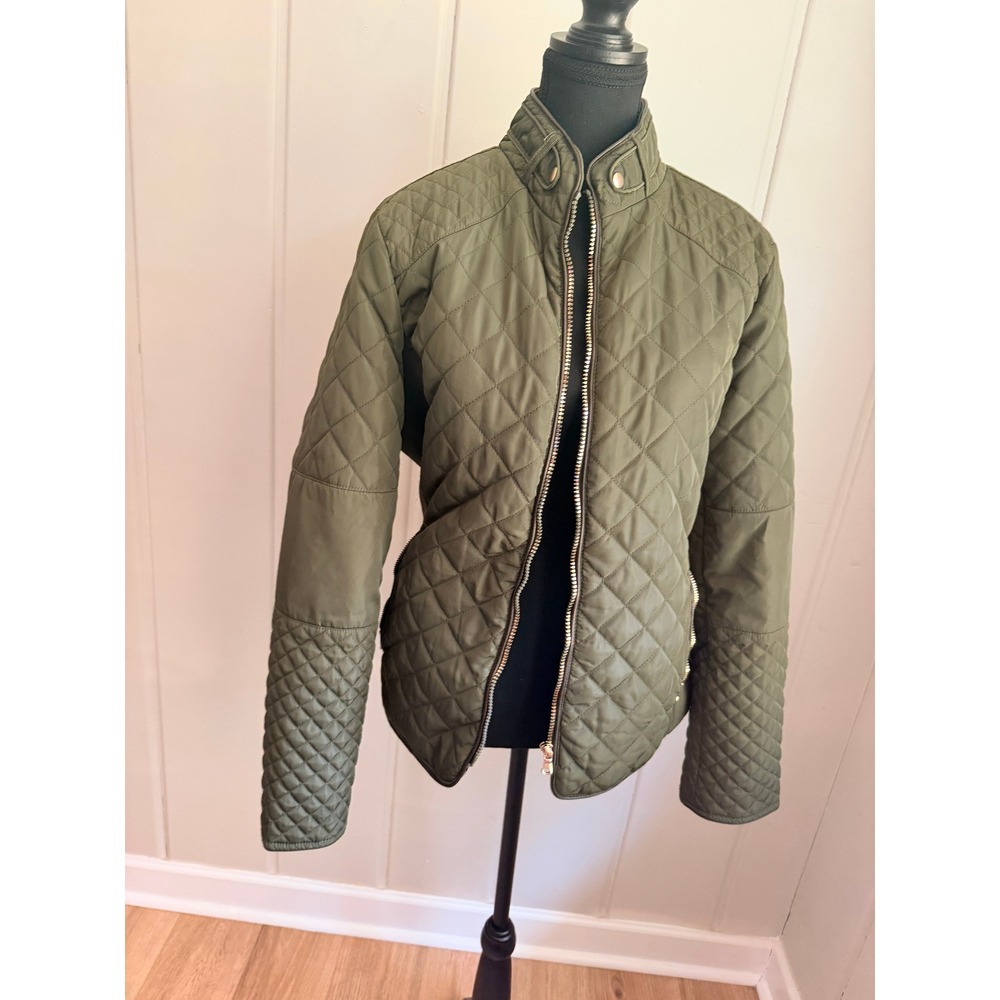 Cisono Olive Green Quilted Sherpa Lined Moto Jacket Womens XL Full Zip Coat